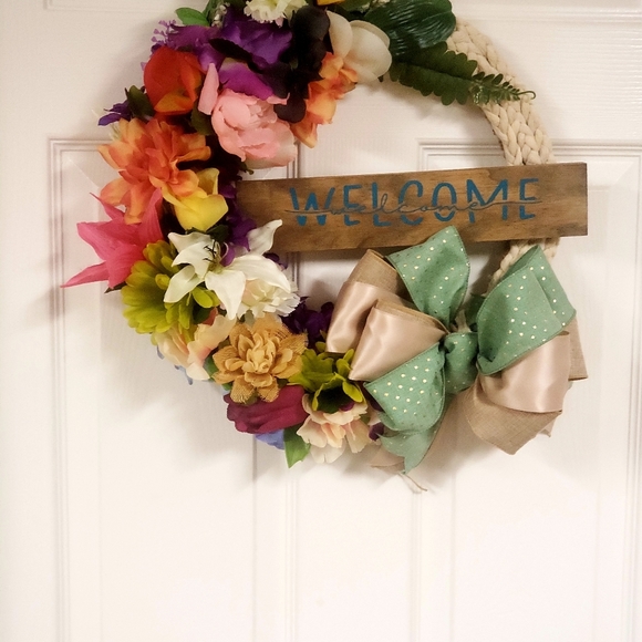 Spring Floral Braided Welcome Wreath Front Door - Picture 4 of 12